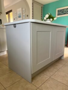CK Painting and Decorating Spray Project. Bespoke kitchen matched to Farrow and Ball French Grey.