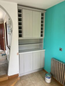 CK Painting and Decorating Spray Project. Bespoke kitchen matched to Farrow and Ball French Grey.